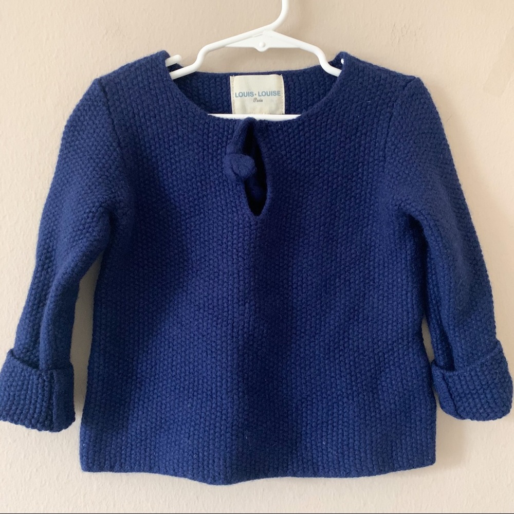 Louis Louise Paris Navy Blue Seed Stitch Merino and Cashmere Pullover Sweater